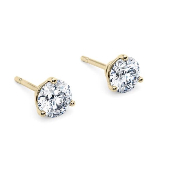 1.0CTW Round Cut Natural Earth Mined Diamond 3-Prong Martini Solitaire Earing - Picture 2 of 5